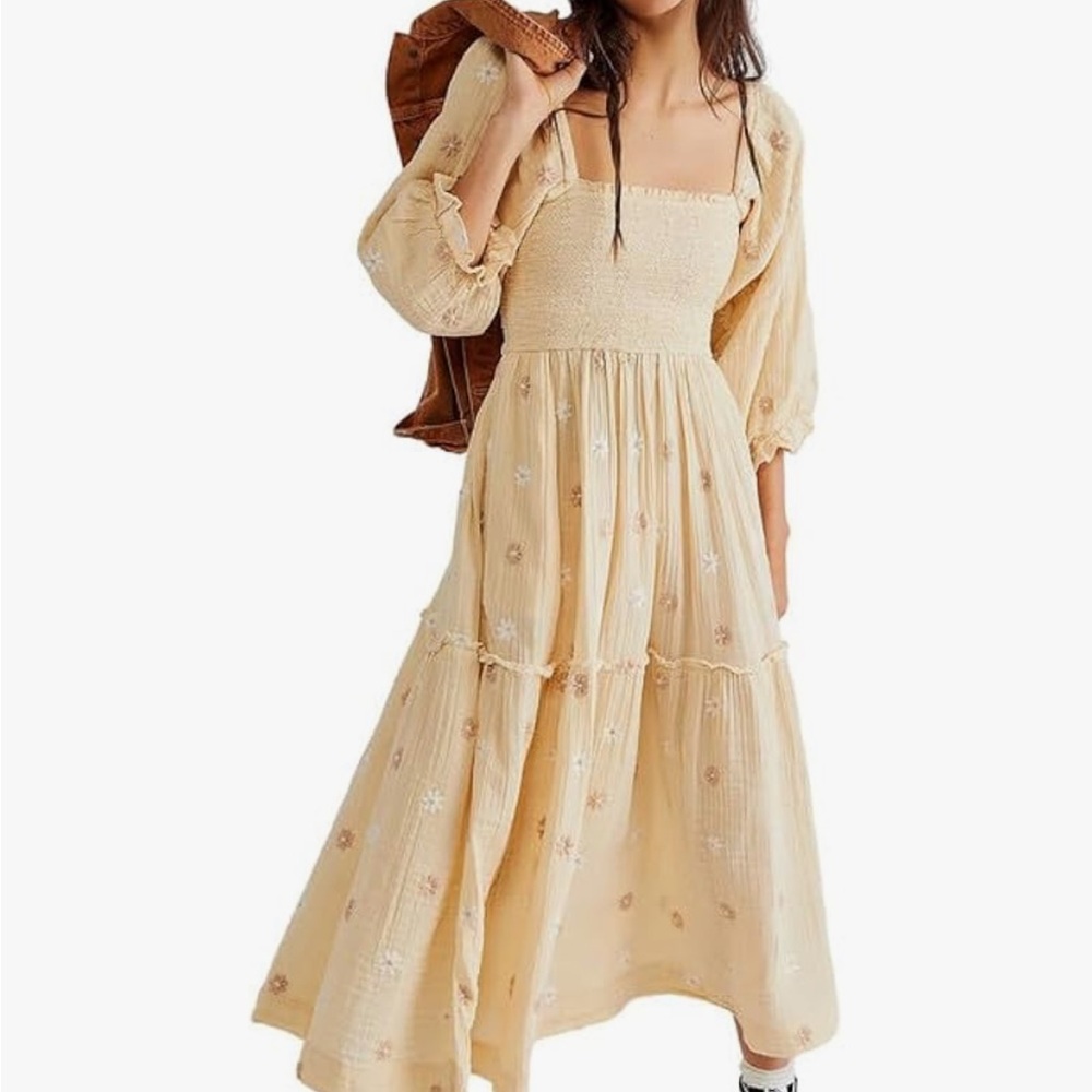 Boho puff sleeve chiffon maxi dress